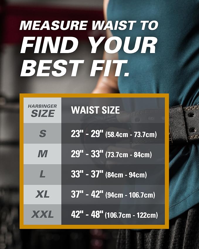 Harbinger Padded Leather Contoured Weightlifting Belt - 4" or 6” Width - Interior Suede Lining & Foam Cushioning - Heavy-Duty Dual Prong Steel Roller Buckle - for Lifting Support