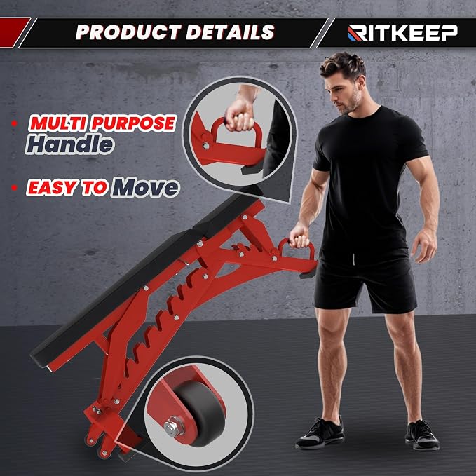 RitKeep Adjustable Weight Bench, 1300LB Capacity for Garage & Home Gym | Weightlifting Workout Bench with 40 Adjustment Positions for Incline, Decline, Bench Press and Full-Body Training -RAB-3000