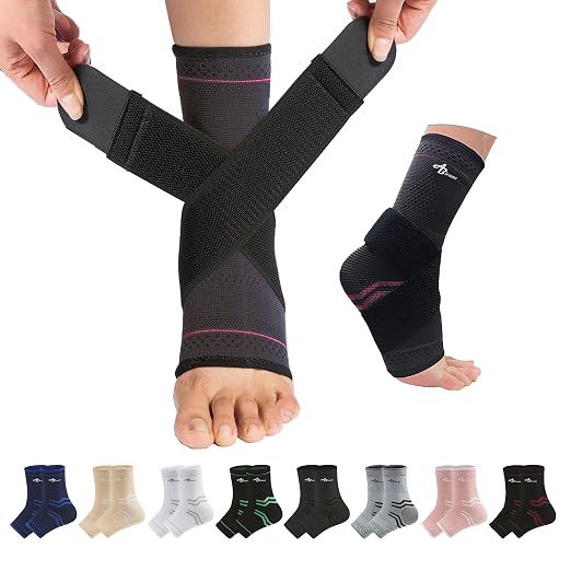ABIRAM Ankle Brace for Men & Women - Adjustable Compression Sleeve with Wrap, Stability Support & Relief for Sprained Ankle, Plantar Fasciitis & Achilles Tendonitis - Breathable Running & Sports Gear