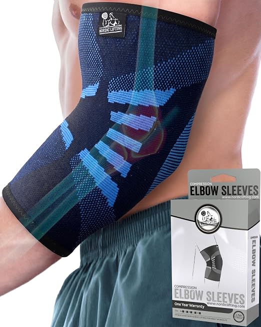 Elbow Compression Sleeves (1 Pair) - Elbow Brace for Tendonitis, Tennis & Golfers Elbow - Weightlifting Support for Men & Women - Pain Relief & Joint Recovery (2, Titan Blue, Small)