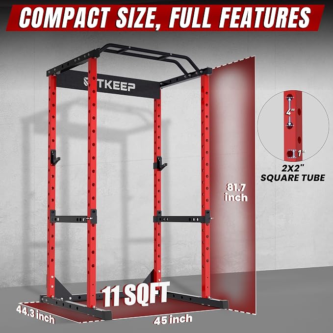 RitKeep Power Rack, Adjustable Multi-Function Squat Rack for Home Gym | 3-in-1 Power Cage with 1200LB Capacity, J-hooks, safety bars and multi-grip pull-up bar for strength training -RMAX 2250