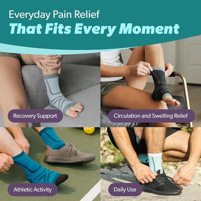 BraceAbility Athletic Ankle Compression Socks for Men and Women - Toeless Running Ankle Brace Support Sleeves for Sports, Workouts, Plantar Fasciitis, Achilles Tendonitis, Foot Pain Relief (S - Black)