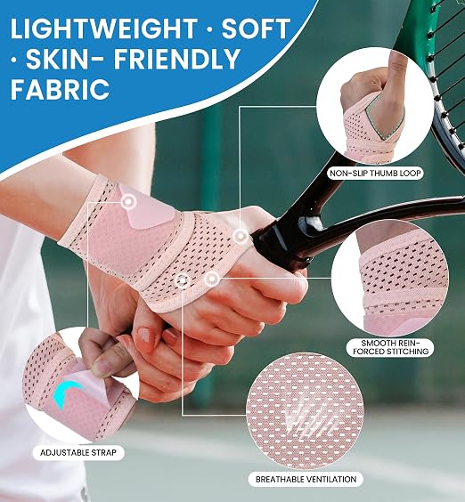 2-Pack Ultra-Thin Wrist Braces, Breathable Comfort Mesh Fabric Support for Pain Relief - Ideal for Carpal Tunnel, Tendonitis, Sports, Fitness and Daily Use - Adjustable Wrist Support (Pink)