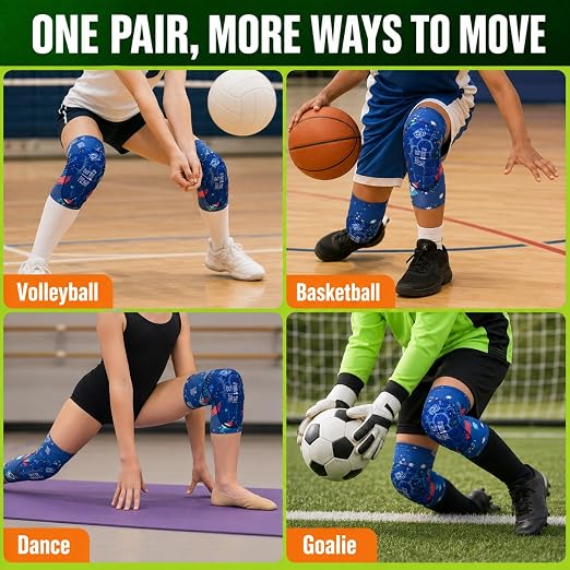 Kids Volleyball Knee Pads for Boys Girls, Space Sports Protective Knee Sleeves, Youth Basketball Dance Soccer Gym Pads, Back to School Gift for Children, Comfortable Pull On Support for Practice Game