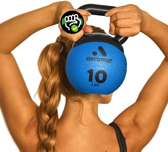 Aeromat Elite Mini Kettlebells – Weighted Exercise Medicine Ball with Anti-Slip Grip & Wide Handle, Strength Training Kettlebell for Squats, Workouts, & Home Gym Use