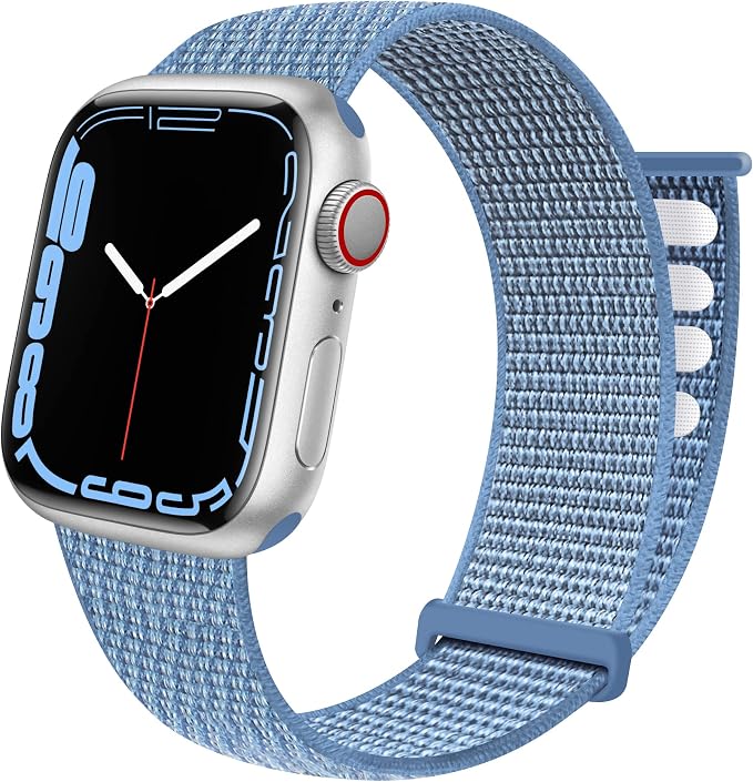 Sport Loop Band Compatible with Apple Watch Band 38mm 40mm 41mm 42mm 44mm 45mm iWatch Series 7 6 5 SE 4 3 2 1 Strap, Nylon Weave Women Men Stretchy Elastic Braided, 42 44 45mm Cape Cod Blue | Braided Nylon Band for Apple Watch 42mm 44mm, Adjustable Com...