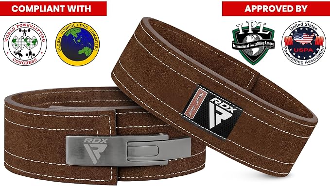 RDX Weight Lifting Belt Powerlifting, Approved By IPL and USPA, 10mm Thick 4" Leather Lumbar Back Support, Lever Buckle Gym Strength Training Equipment, Bodybuilding Deadlifts Squats Workout Men Women