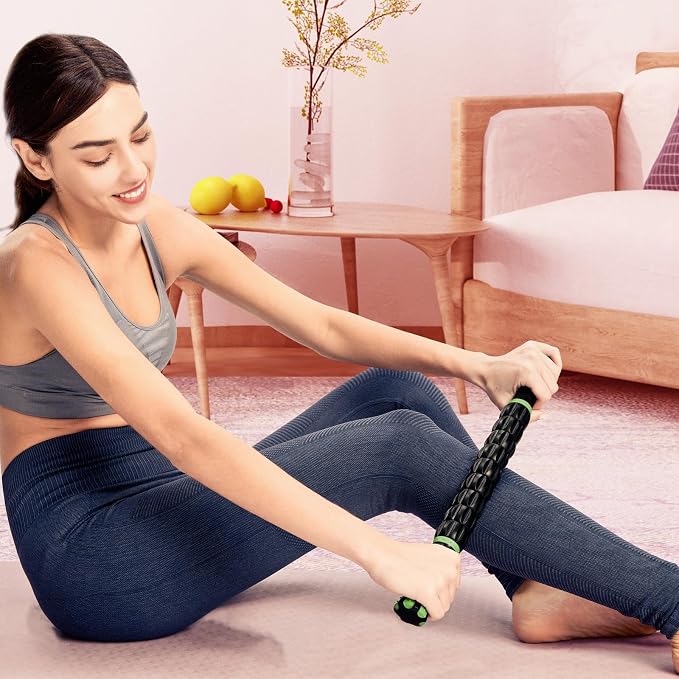 YANSYI Professional 9-Roller Deep Tissue Massage Stick - Portable Muscle Recovery Roller for Athletes, Relieves Post-Workout Soreness & Leg/Back Pain - Portable Physio Tool (Black)