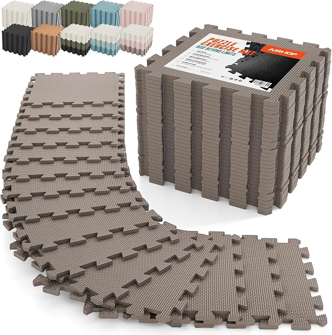 AIRHOP 18 PCS Gym Floor Mat, EVA Foam Puzzle Gym Mat, High-Density Interlocking Foam Floor Tiles for Home Gym, Play Workout Garage Kitchen Flooring 12.6"x12.6"x0.4"