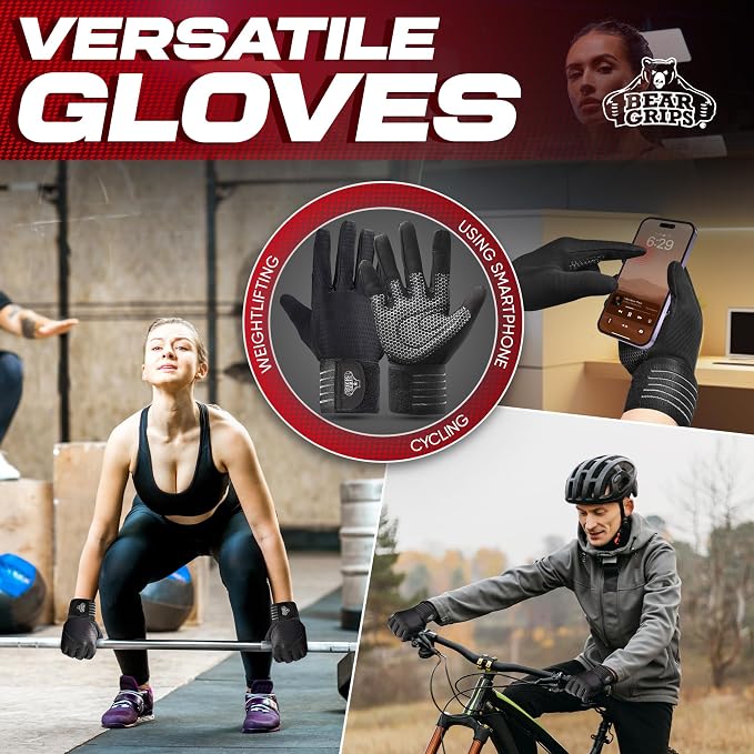 Bear Grips Weight Lifting Gloves for Men & Women | Half Finger Lifting Gloves | Full Finger Workout Gloves for Men | No Finger Exercise Gloves l Compression Weightlifting Gloves | Gym Gloves for Men