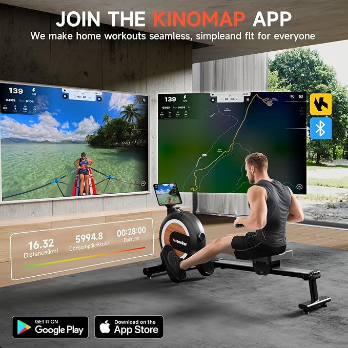 WENOKER Rowing Machine, Magnetic Rowing Machine for Home, Upgraded 32-Levels Resistance with Smart Electronic Knob, 350 LBS Weight Capacity, Compact Rower Machine Easy Assembly.