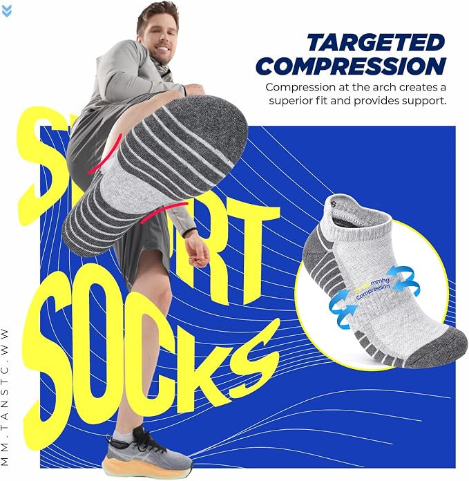 TANSTC Athletic Running Ankle Socks for Men Women, Cushioned Low Cut Sport Tab Socks, 6 Pack