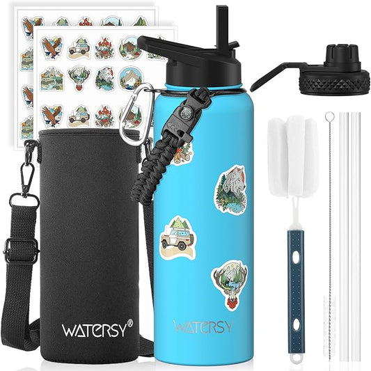 40oz Insulated Water Bottle (Cold for 48 Hrs),BPA Free&Leak Proof,Stainless Steel Water Flask,Water Jug with Straw Spout Lids for Gym,Hiking,Travel,Sky Blue