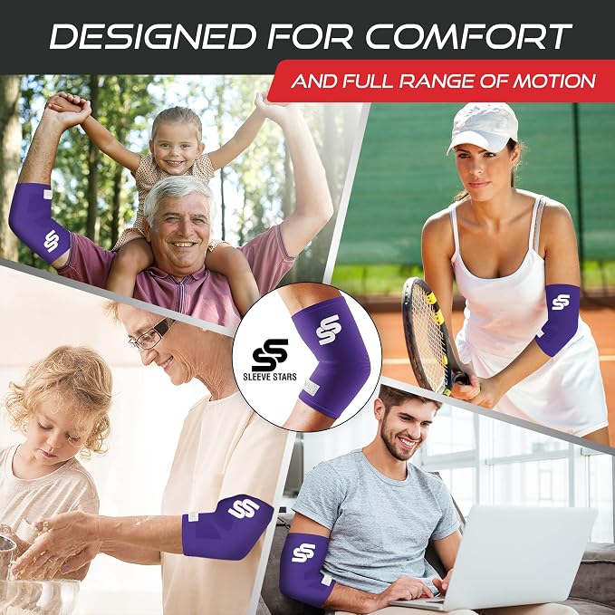 Sleeve Stars Elbow Sleeve for Pain Relief & Protection - Elbow Compression Sleeve for Women & Men - Supportive Elbow Brace for Tendonitis, Recovery & Ideal for Sports, Work