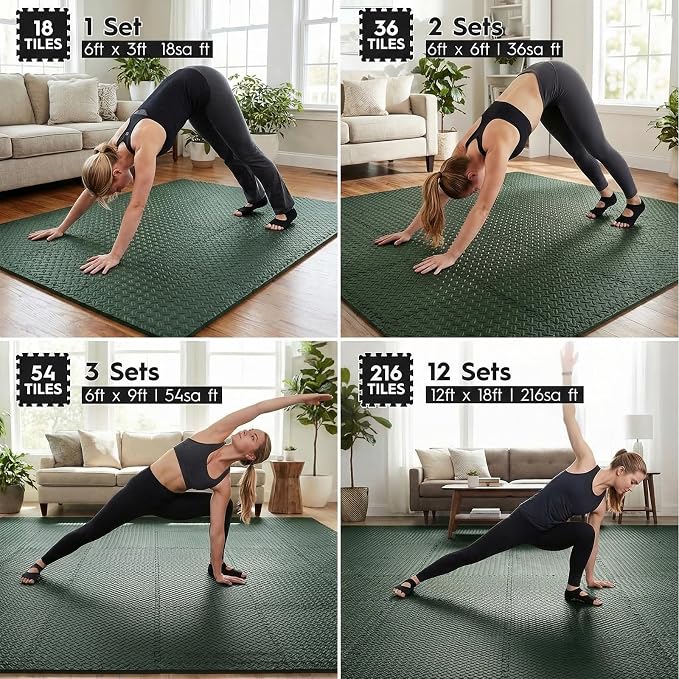 18pcs Puzzle Exercise Mat, 12.6"x12.6"x0.4", 18sqft EVA Interlocking Foam Floor Tiles, Protective, Water-Resistant Flooring for Home Gym & Workout Equipment