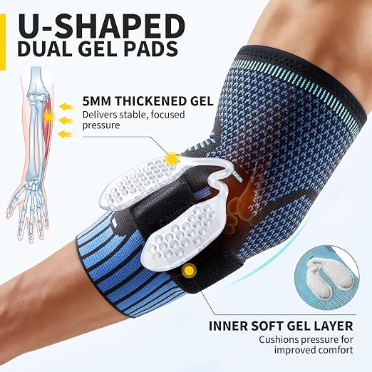 CAMBIVO 2 Pack Tennis Elbow Brace, Dual Gel Pad Compression Sleeve, Black | Adjustable Strap, Targeted Relief for Tendonitis, Golfer‘s Elbow, Breathable Knit, Daily Wear, Non-Slip Fit, for Men Women