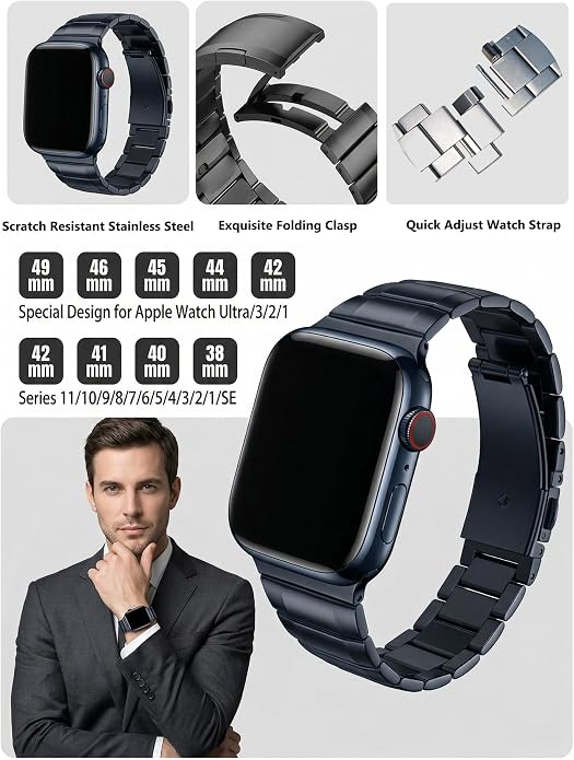 For Apple Watch Band 49mm 46mm 45mm 44mm 42mm 41mm 40mm 38mm, Stainless Steel Quick Release Tool-Free Band, For iWatch Ultra 3 2 1 SE Series 11 10 9 8 7 6 5 4 3 2 1