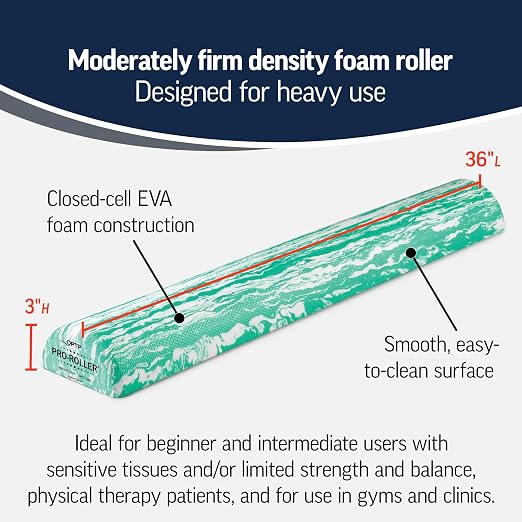 OPTP PRO-ROLLER Standard Density Foam Roller – Half-Round, Green, 36" x 3" | Standard density foam roller for physical therapy, Pilates, yoga foam roll exercises, and muscle recovery, Half-round
