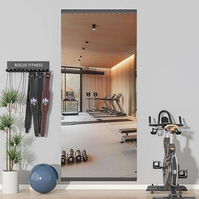 Hasipu 79''x35'' Large Home Gym Mirror, Frameless Tempered Glass Ultra High Definition Workout Mirrors Gym Wall Mirror for Yoga Fitness Dance Exercise Studio Bedroom Garage, Black Rectangular