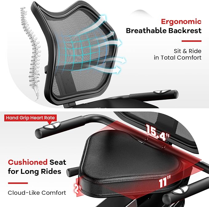Recumbent Exercise Bike for Home, Stationary Bike with Arm Exerciser | 16-Level Magnetic Resistance, 450LBS Capacity, Bluetooth App, LCD Monitor,Heart Rate, Low-Impact Cardio & Physical Therapy