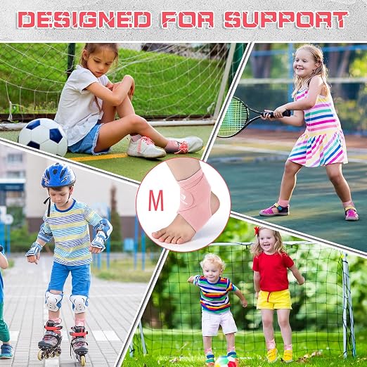 Honoson 2 Pcs Ankle Brace Kid Ankle Support Youth Neoprene Lace up Compression Sleeve Foot Brace Stabilizer with Adjustable Strap for Sport Sprained Plantar Fasciitis Achilles Tendonitis(Pink,M)