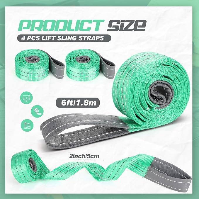 4 Pcs Lift Sling Straps Heavy Duty Web Slings Straps Polyester Nylon for Hoist Car Outdoor Using