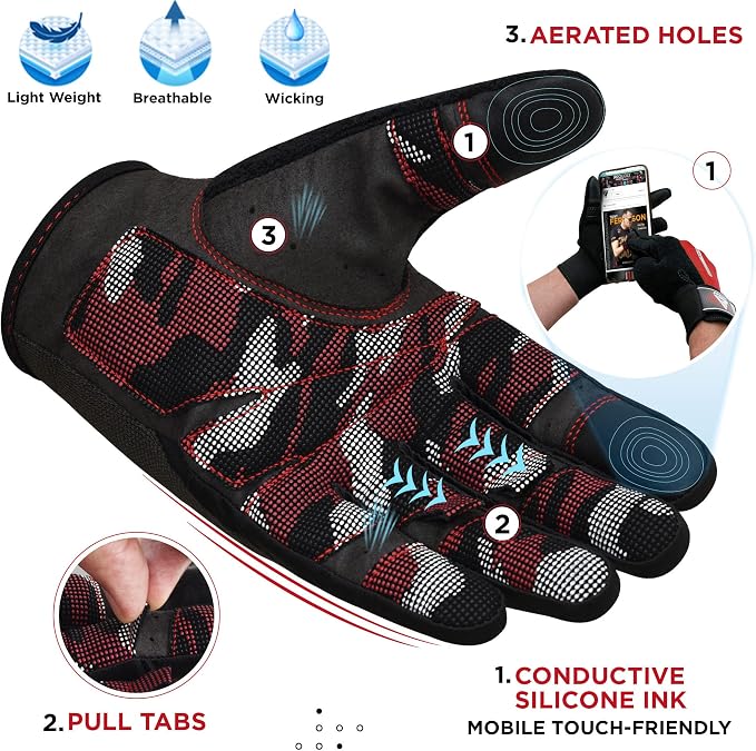 RDX Weight Lifting Gloves with Wrist Support -Touch Screen Full Finger Gym Workout, Breathable Anti Slip Padded Grip, Men Women Fitness Training, Powerlifting Bodybuilding HIIT Exercise Weightlifting