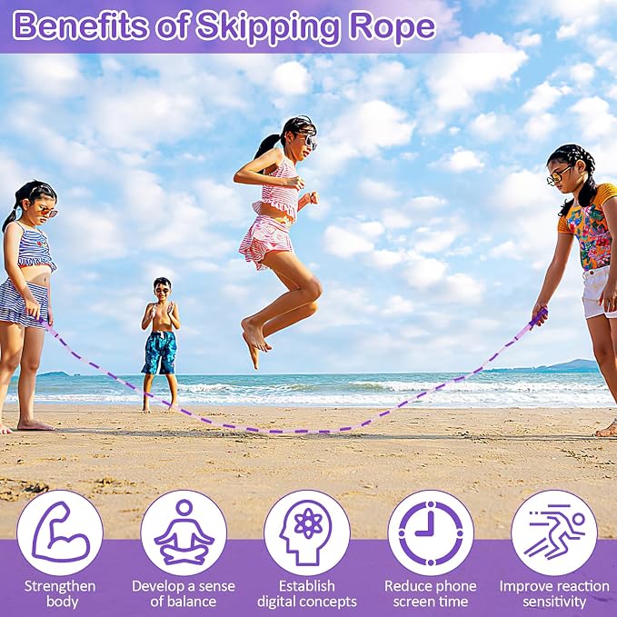 Jump Rope for Kids, Adjustable Jump Ropes for 4 5 6 7 8 10 12, Tangle Free | Jumping Rope Age 8-12, Segmented Soft Beaded Skipping Rope for Women Fitness