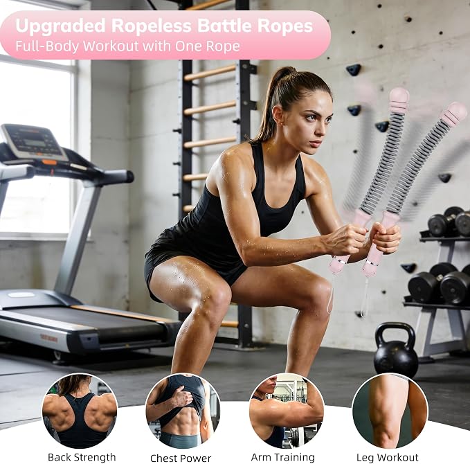 Upgrade Weighted Ropeless Battle Ropes, Adjustable Cordless Battle Rope – Portable Battle Ropes for Home Gym Workout, HIIT & Cardio Full Body Training Exercise Rope for Strength Training Men & Women