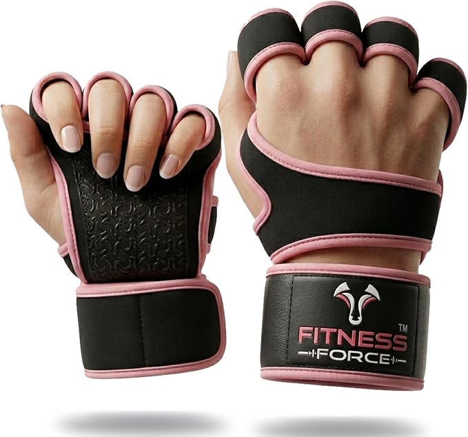 FITNESS FORCE Ventilated Weight Lifting Workout Gloves for Men & Women | Gym Gloves for Men & Women with Built-in Wrist Wraps for Men, Exercise Gloves for Weightlifting, Cycling & Cross Training