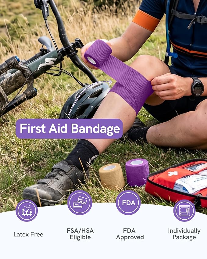 FriCARE Self Adhesive Bandage Wrap, Medical Tape in First Aid Kit | Elastic Cohesive Bandages for Sports/Vet/Wrist Ankle Wounds, 2 Inches X 5 Yards, Latex-free 6 Rolls, Lagoon Breeze
