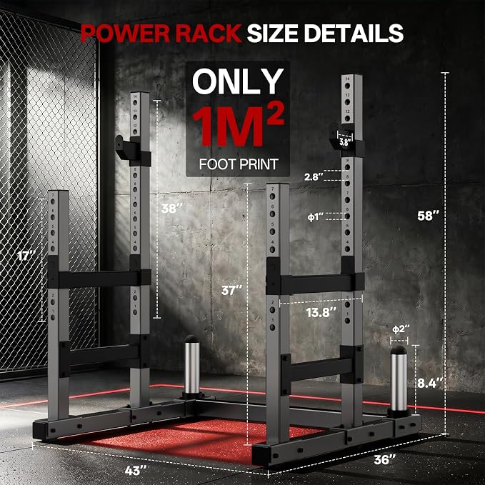 PASYOU Adjustable Squat Power Rack for Home Gym | Adjustable Free Weight Racks, Dual Steel Frame, Push-up Handles, with Dumbbell Storage, Heavy Strength Training for Home Gym