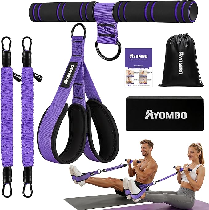 Upgrade Pedal Resistance Band with Handle, Adjustable Tube Foot Pedal Device Puller Exercise Bands, for Abs Arm Leg Waist Workout, Core Pilates, Sit Up Fitness Equipment for Full Body Training