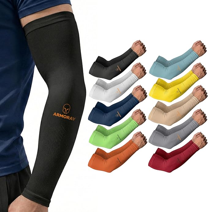 ARMORAY Arm Sleeves for Men and Women - UV Sun Protection Cooling Compression - Tattoo Cover Up Sleeve for Daily Wear & Work