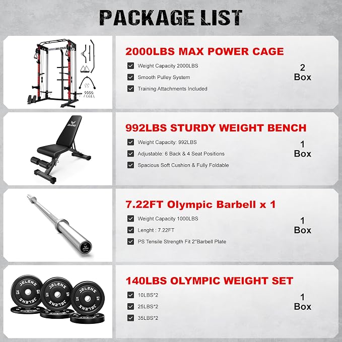 JELENS C21 Power Cage, 2000LBS Multi-Function Power Rack with Independent Dual Pulley System, All-in-One Squat Rack for Cable Crossover, Home Gym Workout Machine