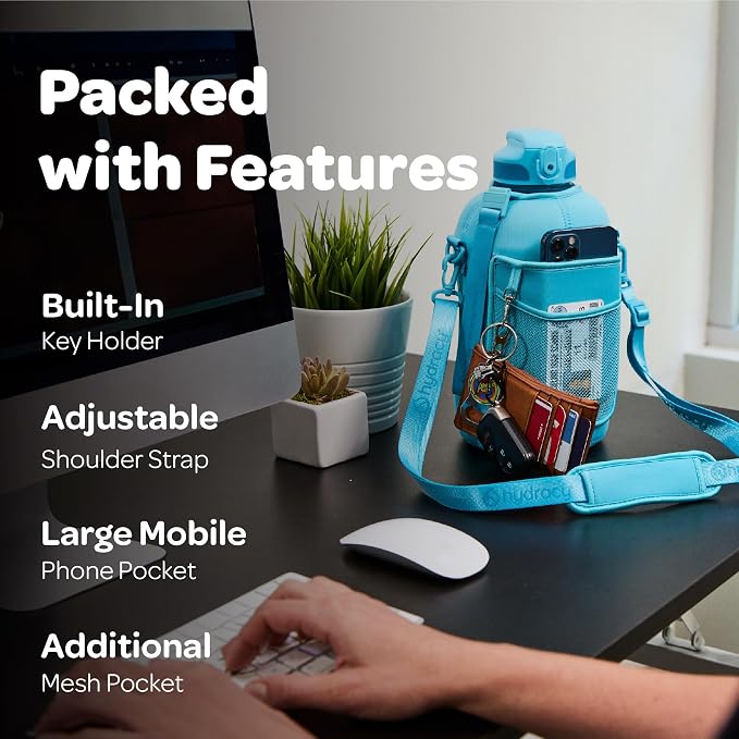 Hydracy Motivational Water Bottle with Time Marker and Straw Lid 78 oz | Leakproof,BPA Free,No Sweat Neoprene Sleeve,Carry Strap,Daily Intake Tracking for Fitness & Outdoors