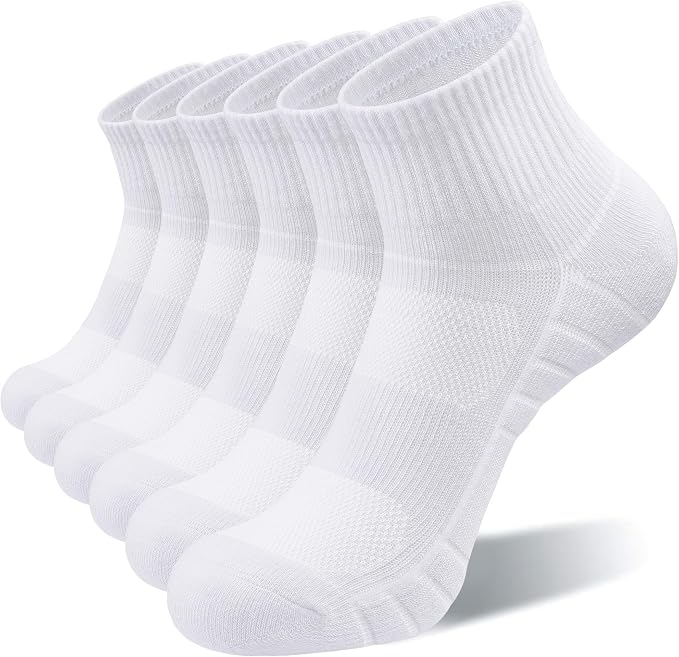 Lapulas Athletic Quarter Socks for Men Women, Cotton Mesh, Cushioned Arch Support, Non-Slip Running Ankle Design, 6 Pack