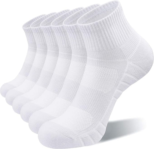 Lapulas Athletic Quarter Socks for Men Women, Cotton Mesh, Cushioned Arch Support, Non-Slip Running Ankle Design, 6 Pack