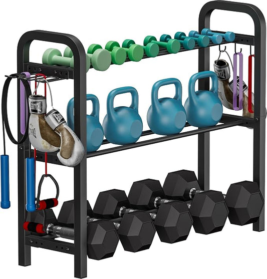 Adjustable Dumbbell Rack, Weight Storage Stand Holder for Dumbbells & Kettlebells, Heavy-Duty Home Gym Organizer with 6 Hook for Home Gym Equipment Accessories (Rack Only)