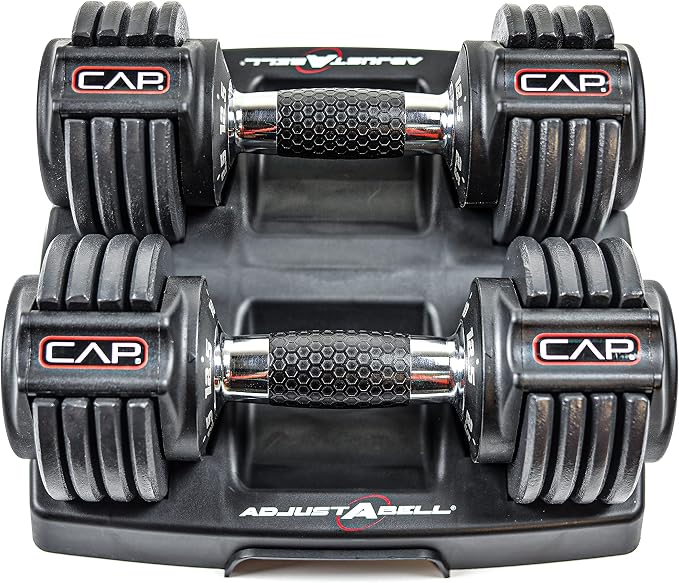 CAP ADJUSTABELL Adjustable Dumbbell Set, Premium Quick Select Adjustable Weights for Strength Training, Singles & Pairs, 12.5 LB, 25 LB & 55 LB, Round & Hex Dumbbells, Multiple Grip Handle Options