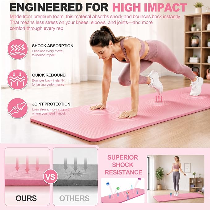 HULKFIT High Density Non Slip Yoga Mat, Extra Thick Exercise Mat with Carrying Strap, for Pilates, Fitness, Home Gym & Floor Workouts - Multiple Thickness & Multiple Color