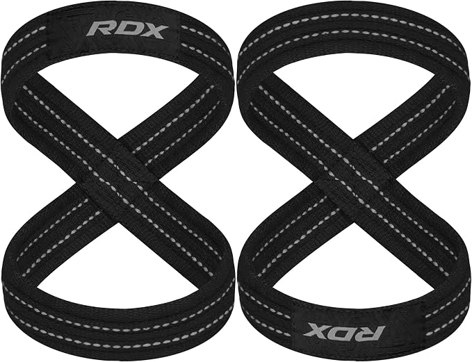 RDX Weight Lifting Straps Figure 8, Anti Slip Strap with Cuffs Wrist Support for Gym Workout Deadlift Powerlifting Bodybuilding Weightlifting, Fitness Strength Training, Hand Bar Grip for Men