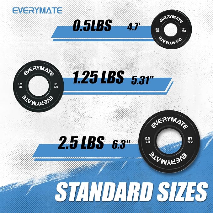 EVERYMATE Change Weight Plates 1.25LB 2.5LB 5LB Set Fractional Olympic Bumper Plates for Cross Training Steel Insert Strength Training