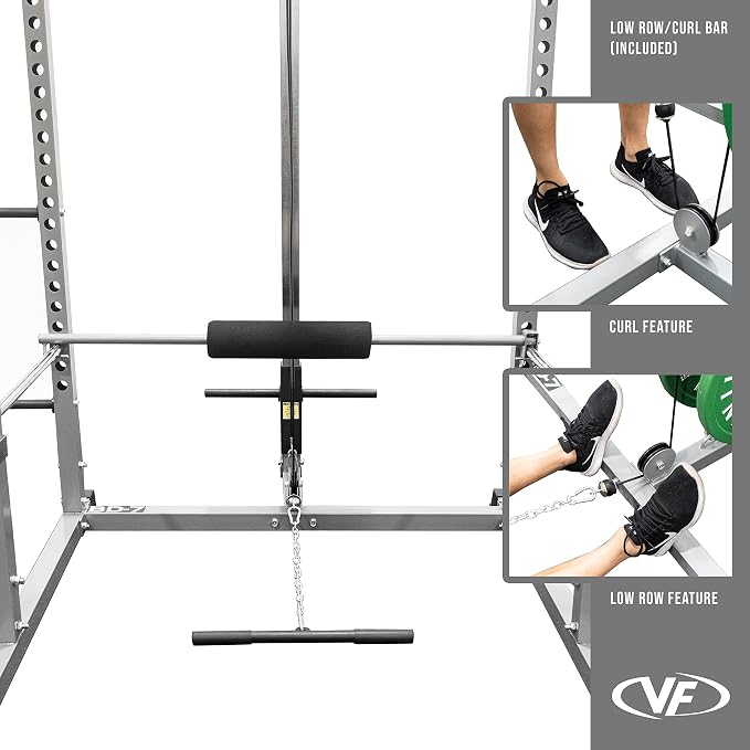 Valor Fitness Power Rack - Squat Rack and Bench Press Power Cage with LAT Pulldown Attachment 2" x 2" Frame - Workout Rack Bundle Options for Complete Weightlifting Home Gym