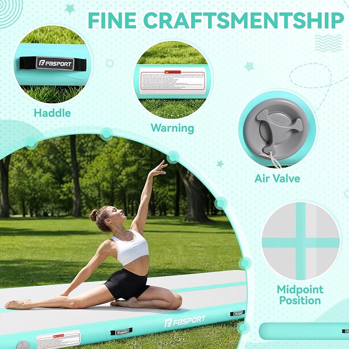 FBSPORT 6.6ft/10ft/13ft/16ft/20ft Inflatable Air Gymnastics Training Mat | 4/6/8 inches Thickness Inflatable Mat, with Electric Pump, Suitable for Home Training/Cheerleading/Yoga/Water