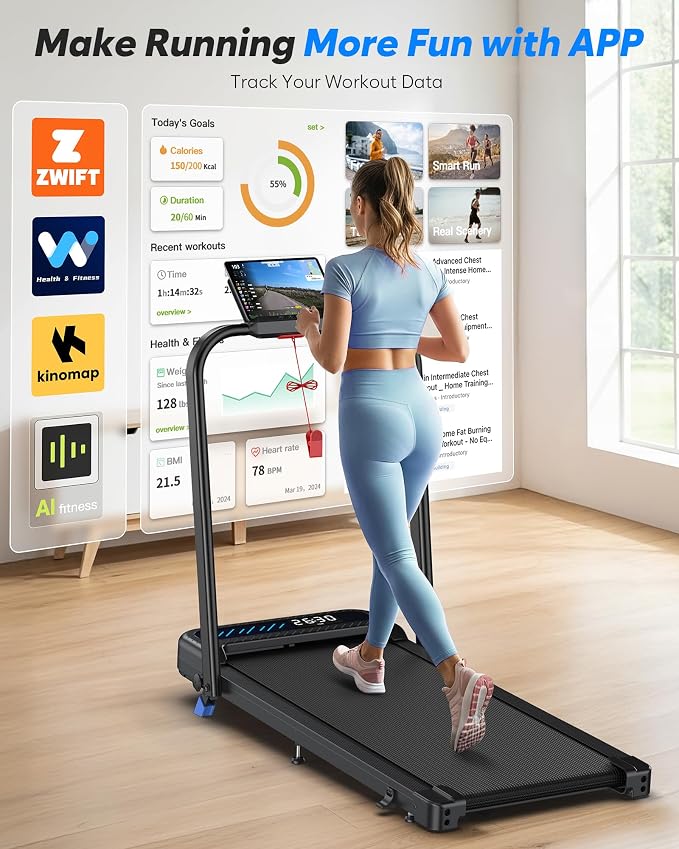 Cardirun Walking Pad with Incline and Stable Handle Bar, Foldable Treadmill | 3.0HP Quiet Under Desk Treadmills for Home Small, Portable Treadmill with APP, Remote Control and LED Display, Space-Saving