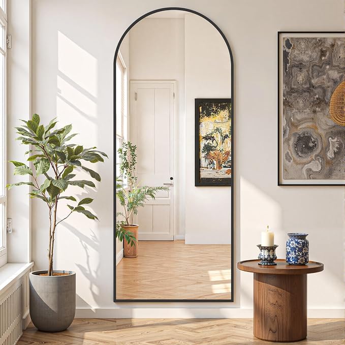 Mirror Full Length 64"x21", Arched Full Body Floor Mirrors with Stand | Shatterproof Glass, Aluminum Alloy Frame, Free Standing, Wall Mounted or Leaning for Bedroom Living Room Entryway