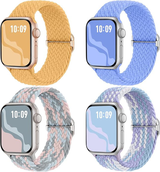 4 Pack Braided Stretchy Bands Compatible with Apple Watch 40mm 41mm 38mm 42mm 44mm 45mm 46mm 49mm Women Men, Breathable Nylon Elastic Daily Use Straps for iWatch Series 11/10 9 8 7 6 5 4 3 SE/Ultra 2