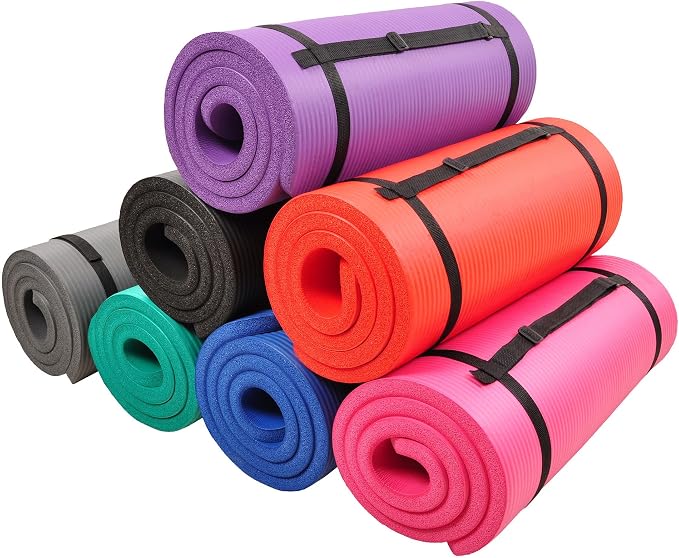 Signature Fitness Extra Thick High-Density Foam Yoga Mat – Multiple Thicknesses (1/2" & 1") / Multiple Colors – Double-Sided Non-Slip Surface – with Carrying Strap for Pilates, Yoga & Home Workouts