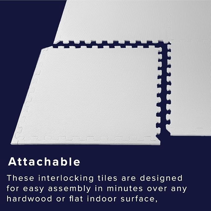 We Sell Mats 1/2" Thick Multipurpose EVA Foam Exercise Floor Mat, Interlocking Tiles, Anti-Fatigue for Home or Gym, 24 in x 24 in, 25 Tiles, White